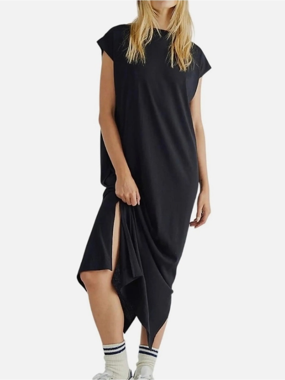 Free People Beach All Day Long Midi Tee Shirt Dress Black Size M